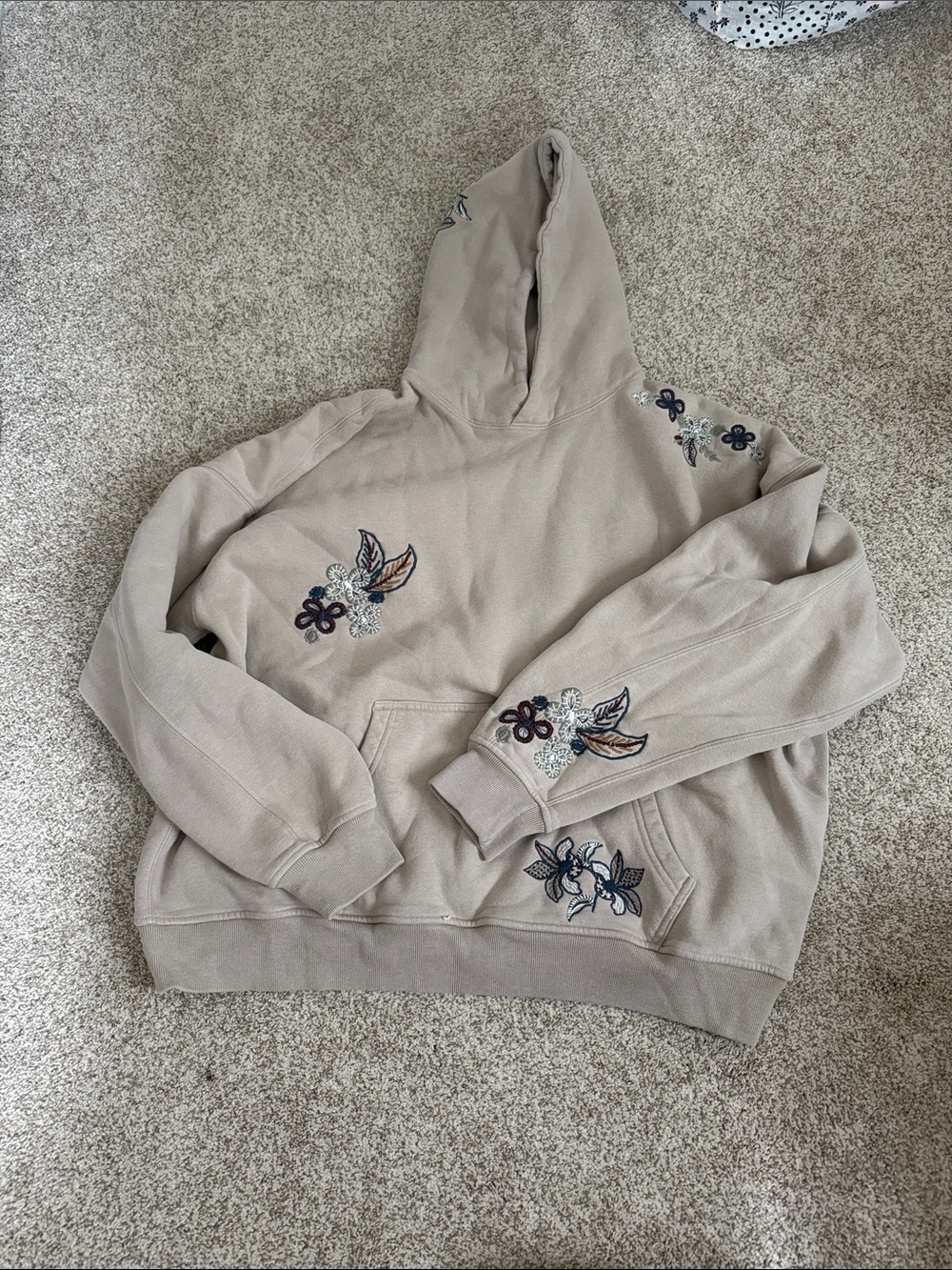 Abercrombie & Fitch Embroidered Floral Hoodie in Beige